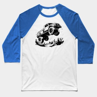 Black and White Classic Monster Truck Tee - Vintage Automotive Art Baseball T-Shirt